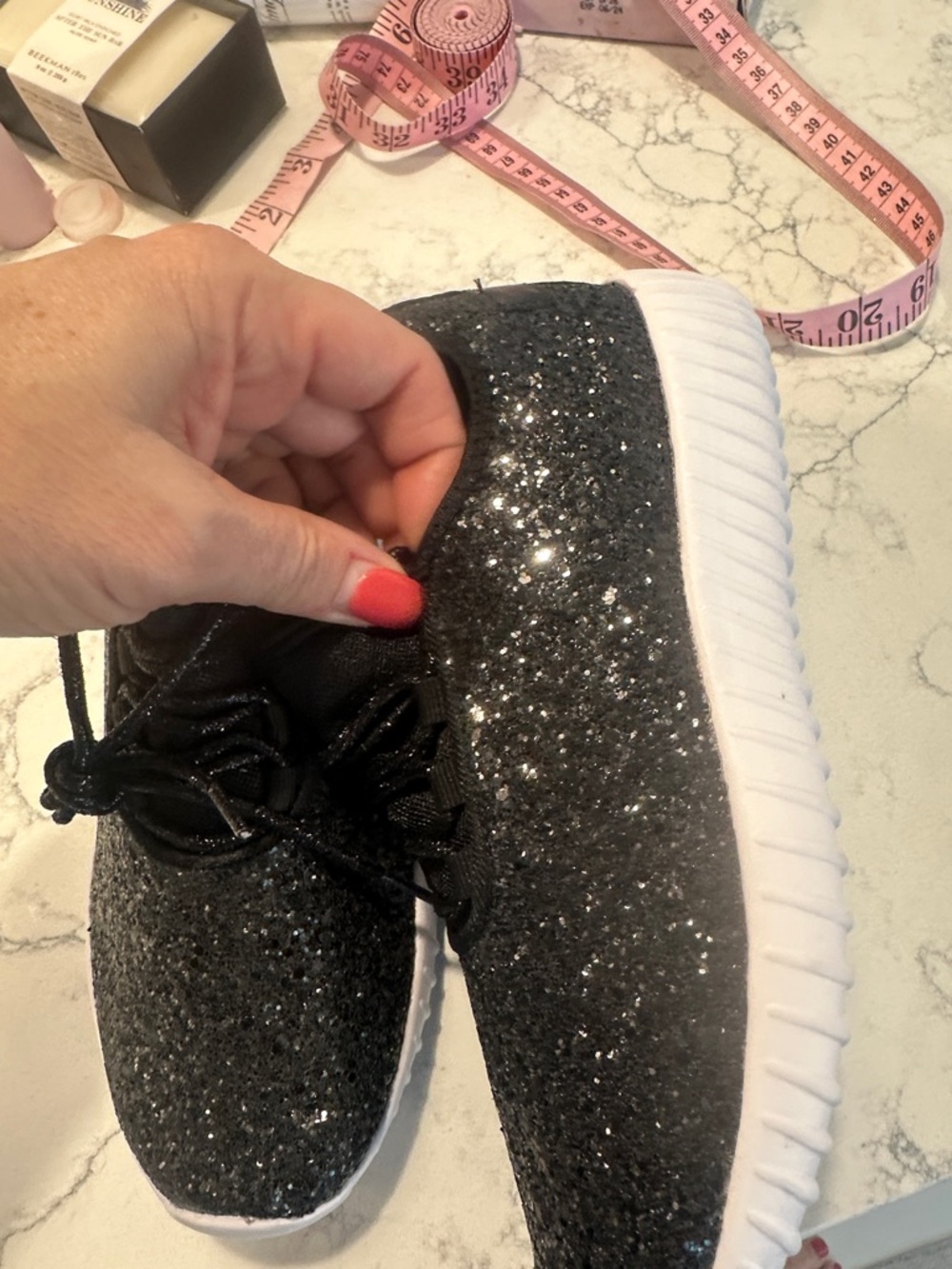Womens Black Glitter Athletic Sneakers - size 7.5 New - Picture 4 of 5